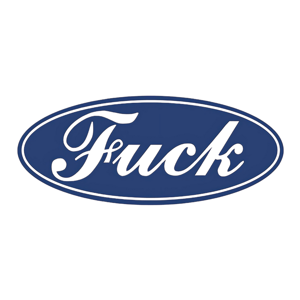 Blue oval with 'F*ck' in white on a white background