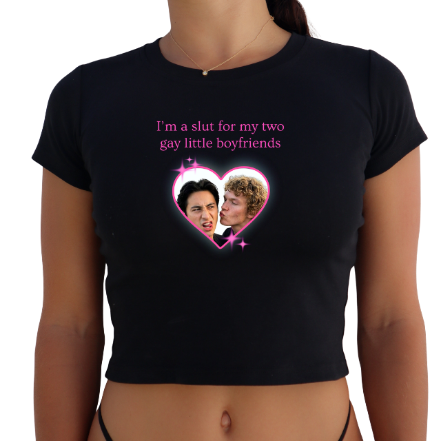 HR "I'm a sl*t for my two gay little boyfriends" Y2K Baby Tee