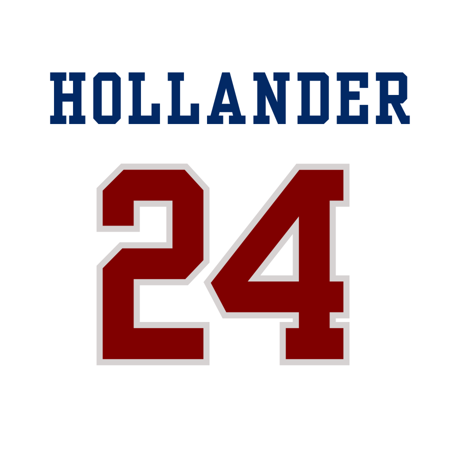 Name 'HOLLANDER' and number '24' in red and blue on a white background