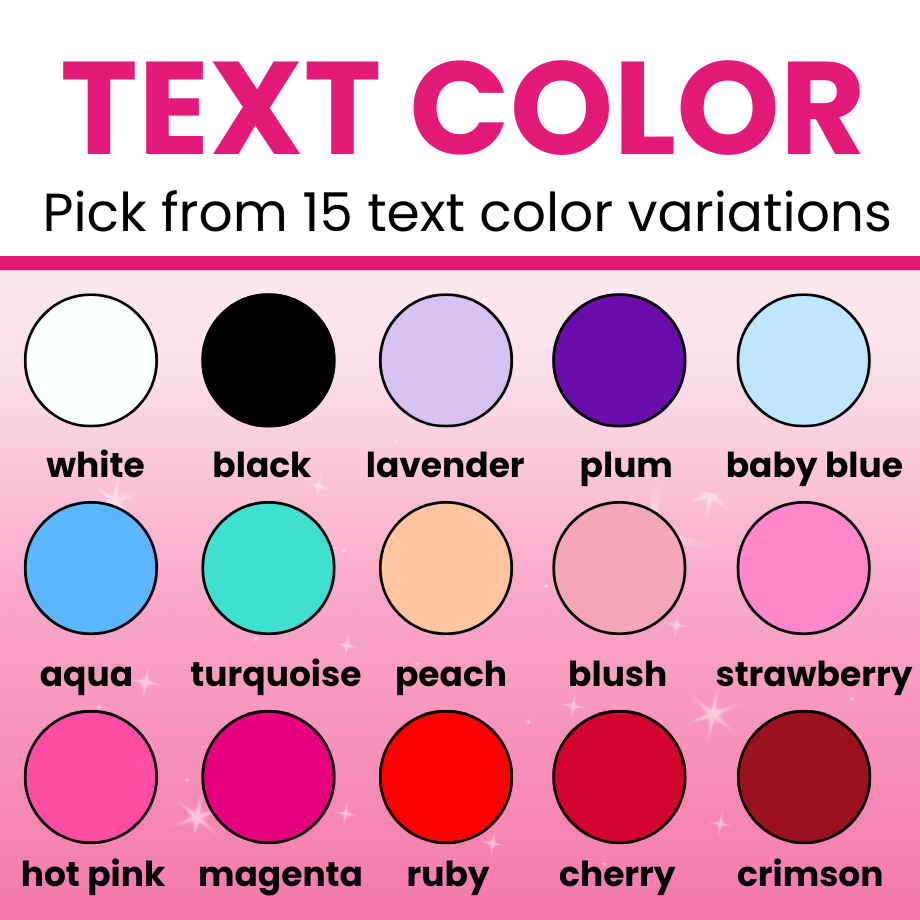 Color swatches with text color options on a pink background