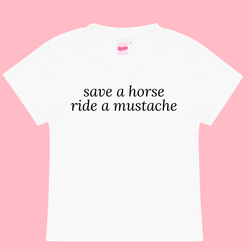"Save a Horse Ride a Mustache" Y2K Baby Tee
