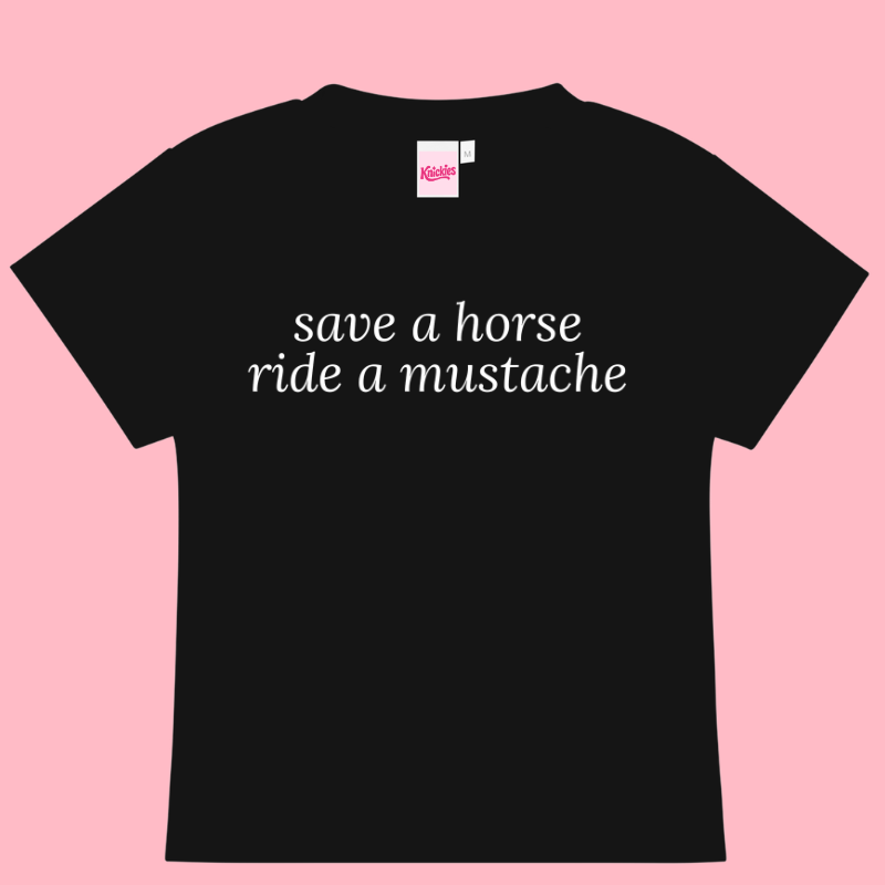 "Save a Horse Ride a Mustache" Y2K Baby Tee