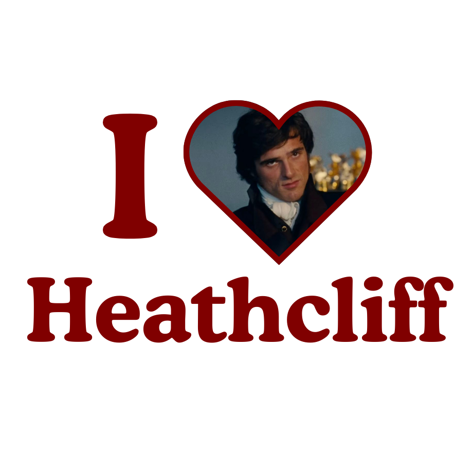 Heart-shaped logo with a person's face and 'I ❤️ Heathcliff' text on a white background