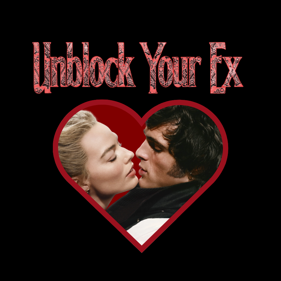 Two people in a heart shape with text 'Unblock Your Ex' on a black background